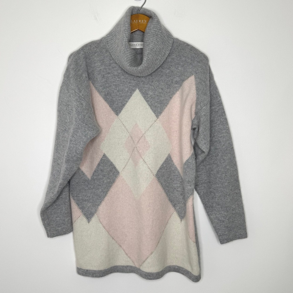 Vintage Valerie Stevens‎ Lambswool/Angora Argyle Cowl Neck Sweater Medium